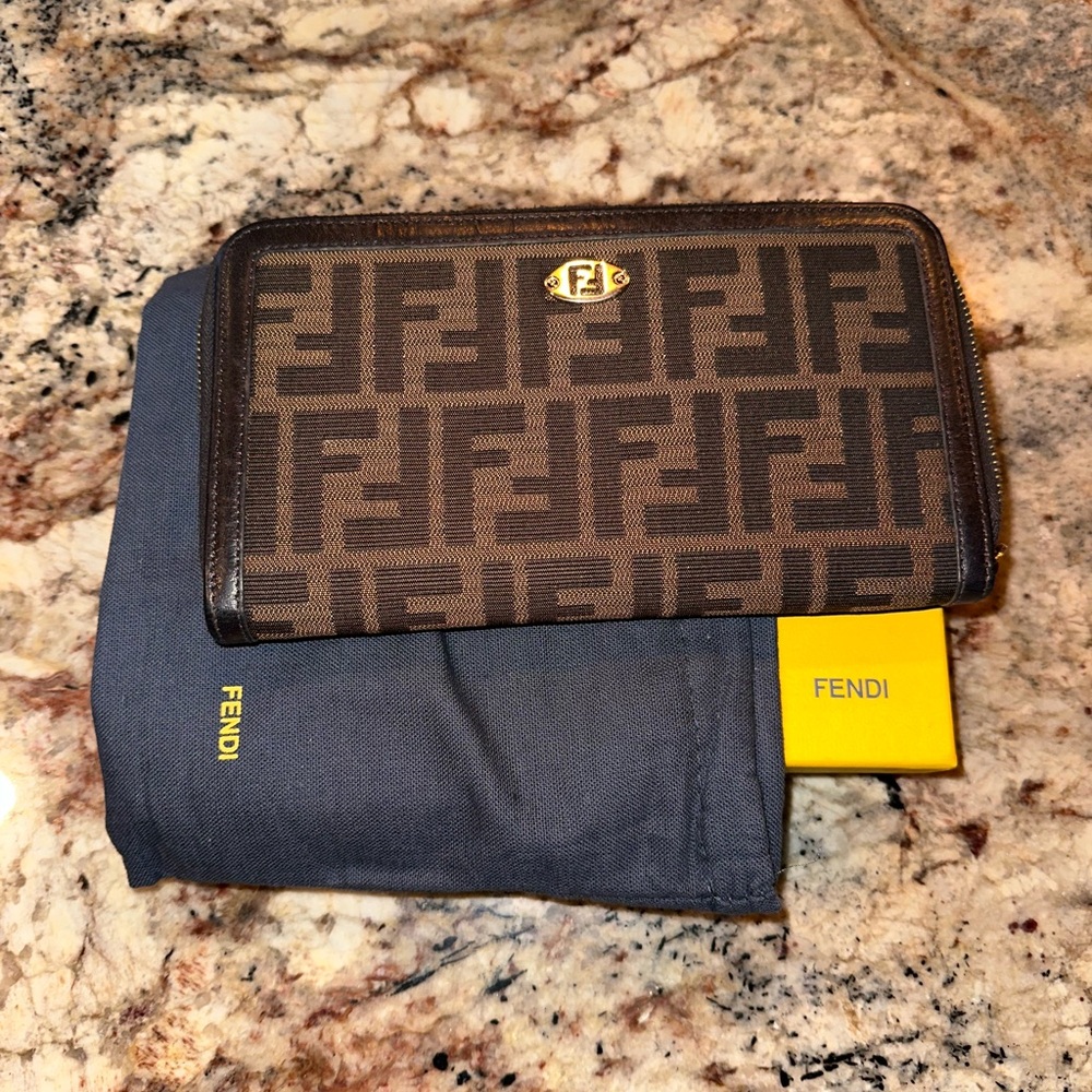 Fendi Wallet Cardwallet Zucca Canvas Leather Zip Ziparound